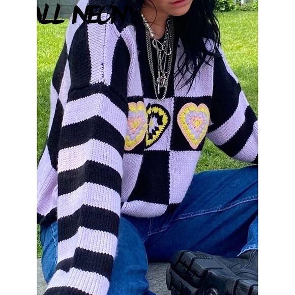 Ragged Priest Buddy Hearts Knitted Crochet Jumper Sz Medium Grunge - Picture 2 of 11